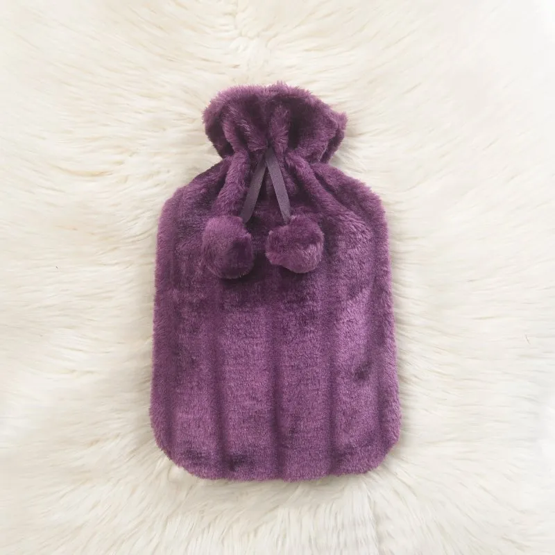 Large 2 Litre Natural Rubber Hot Water Bottle With Warm Faux Fur Cover