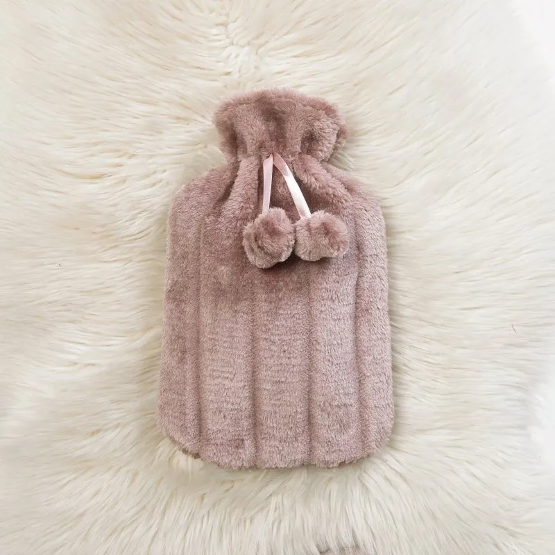 Large 2 Litre Natural Rubber Hot Water Bottle With Warm Faux Fur Cover