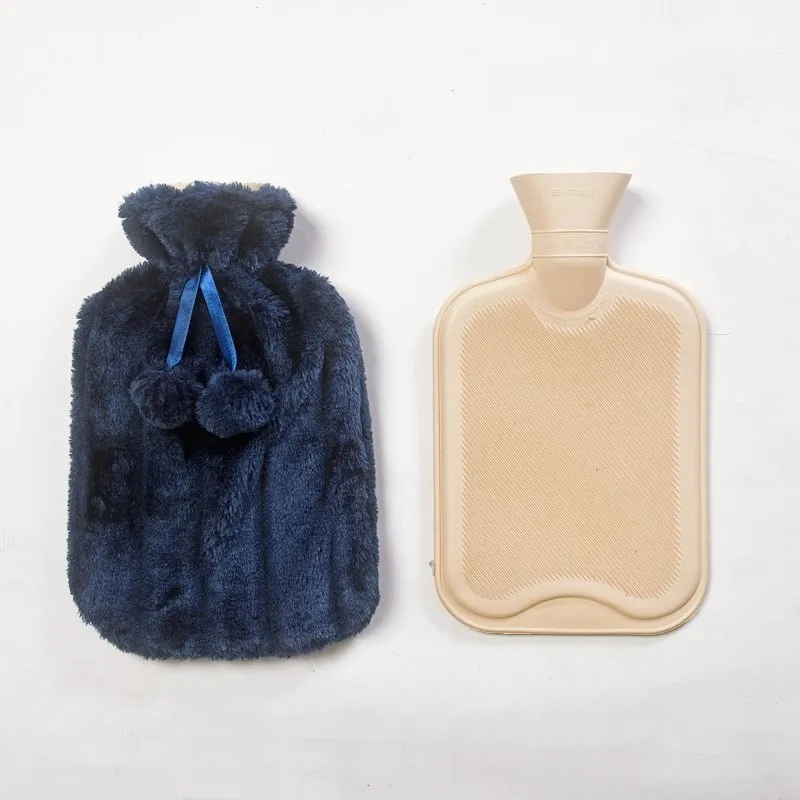 Large 2 Litre Natural Rubber Hot Water Bottle With Warm Faux Fur Cover