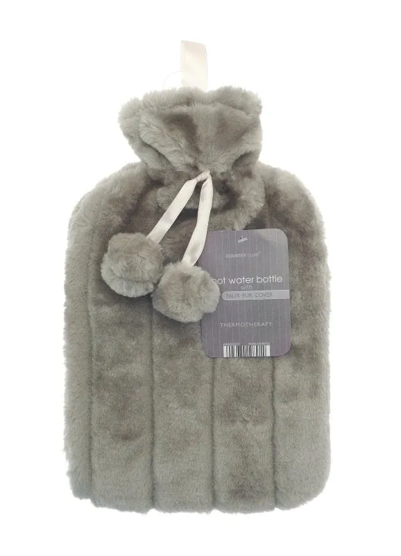 Large 2 Litre Natural Rubber Hot Water Bottle With Warm Faux Fur Cover