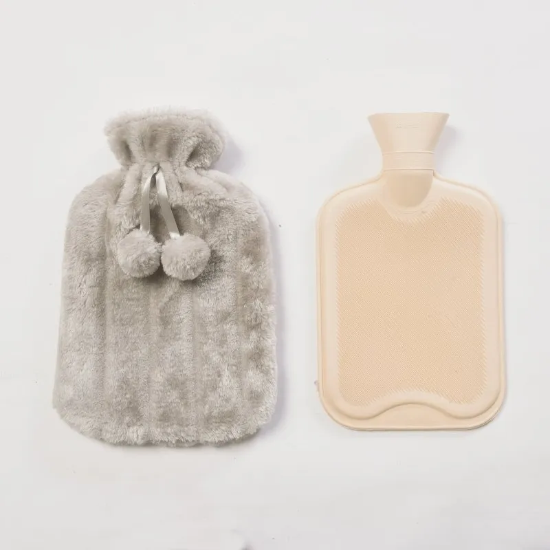 Large 2 Litre Natural Rubber Hot Water Bottle With Warm Faux Fur Cover