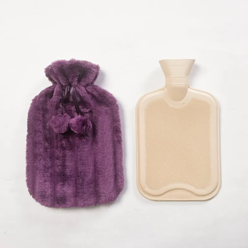 Large 2 Litre Natural Rubber Hot Water Bottle With Warm Faux Fur Cover