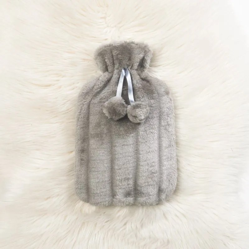 Large 2 Litre Natural Rubber Hot Water Bottle With Warm Faux Fur Cover