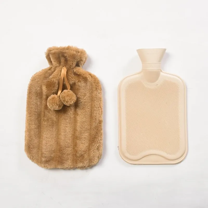 Large 2 Litre Natural Rubber Hot Water Bottle With Warm Faux Fur Cover