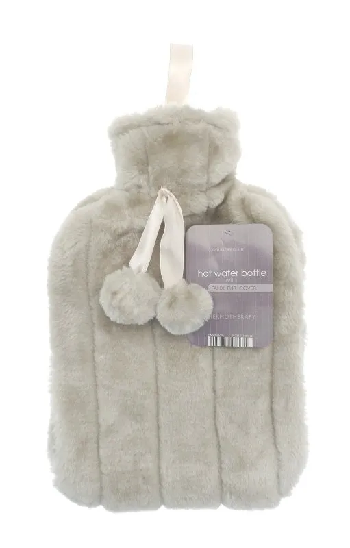 Large 2 Litre Natural Rubber Hot Water Bottle With Warm Faux Fur Cover