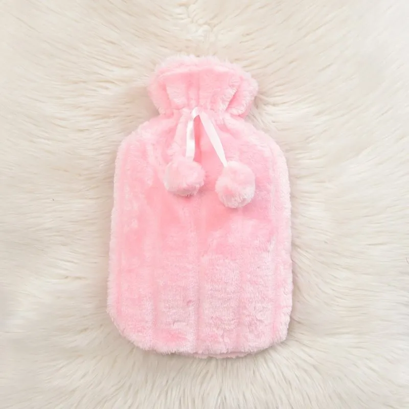 Large 2 Litre Natural Rubber Hot Water Bottle With Warm Faux Fur Cover