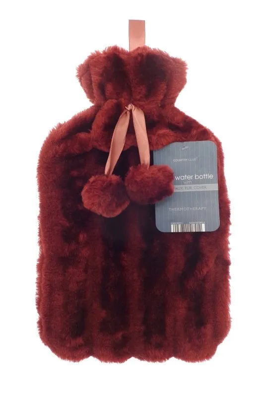 Large 2 Litre Natural Rubber Hot Water Bottle With Warm Faux Fur Cover