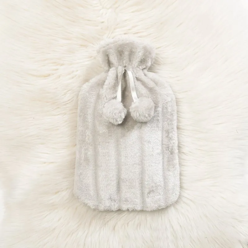 Large 2 Litre Natural Rubber Hot Water Bottle With Warm Faux Fur Cover