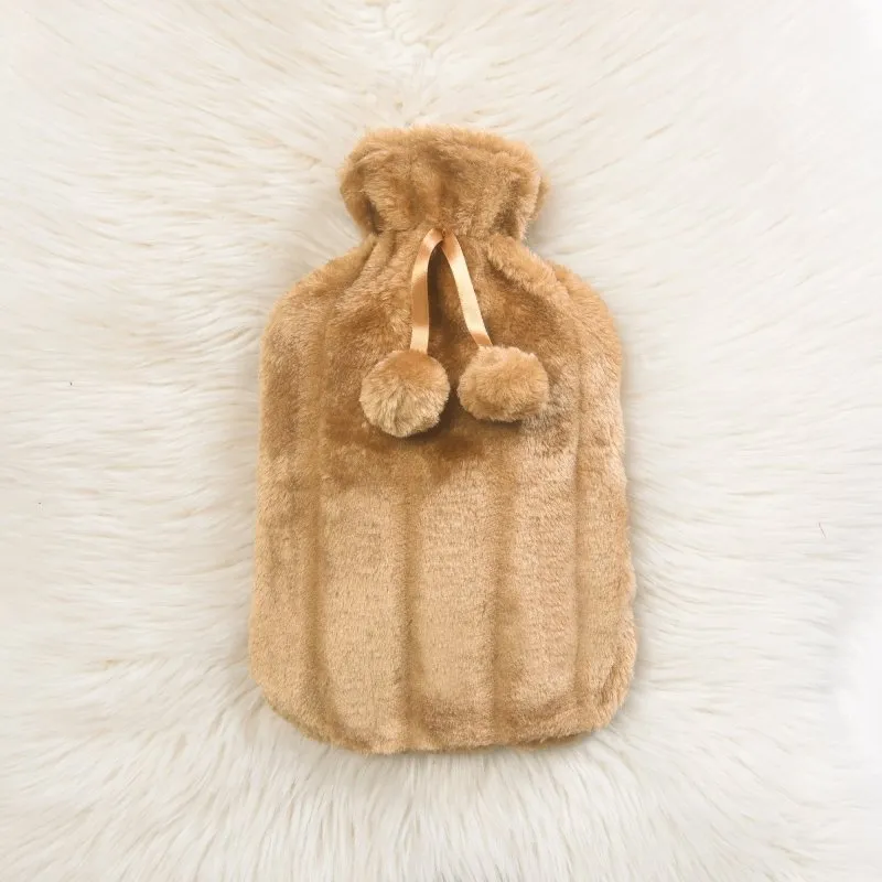 Large 2 Litre Natural Rubber Hot Water Bottle With Warm Faux Fur Cover