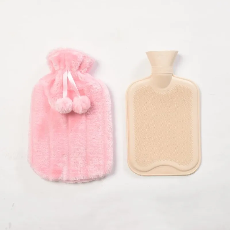 Large 2 Litre Natural Rubber Hot Water Bottle With Warm Faux Fur Cover