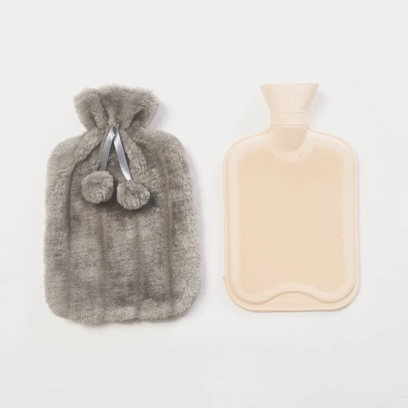 Large 2 Litre Natural Rubber Hot Water Bottle With Warm Faux Fur Cover