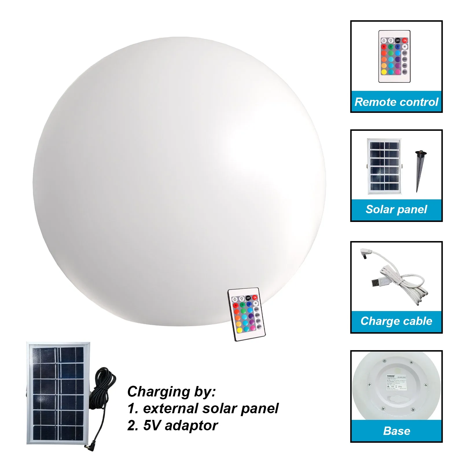 Large Fullmoon Solar Ball RGB color with Solar Panel & remote Control