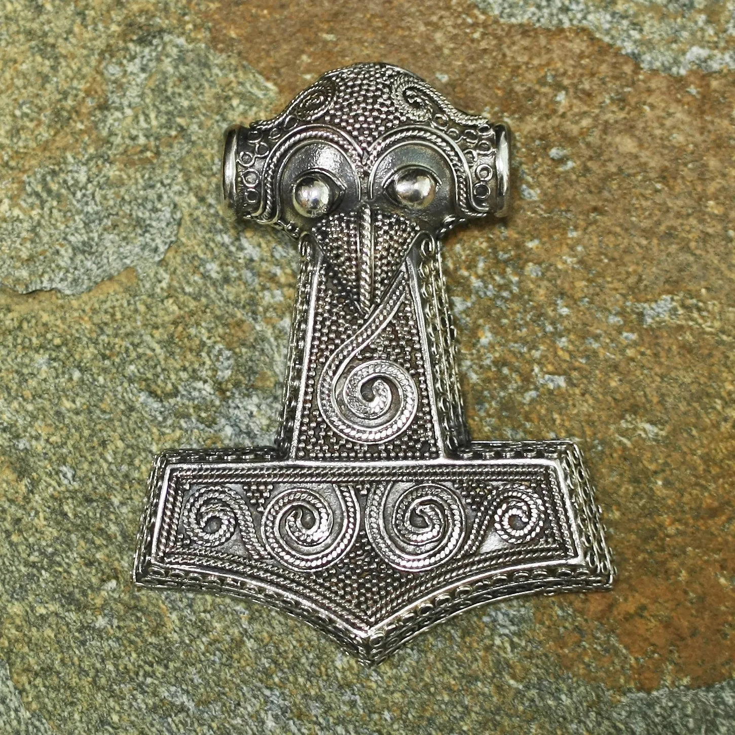 Large Silver Filigree Thors Hammer Pendant Replica from Kabara