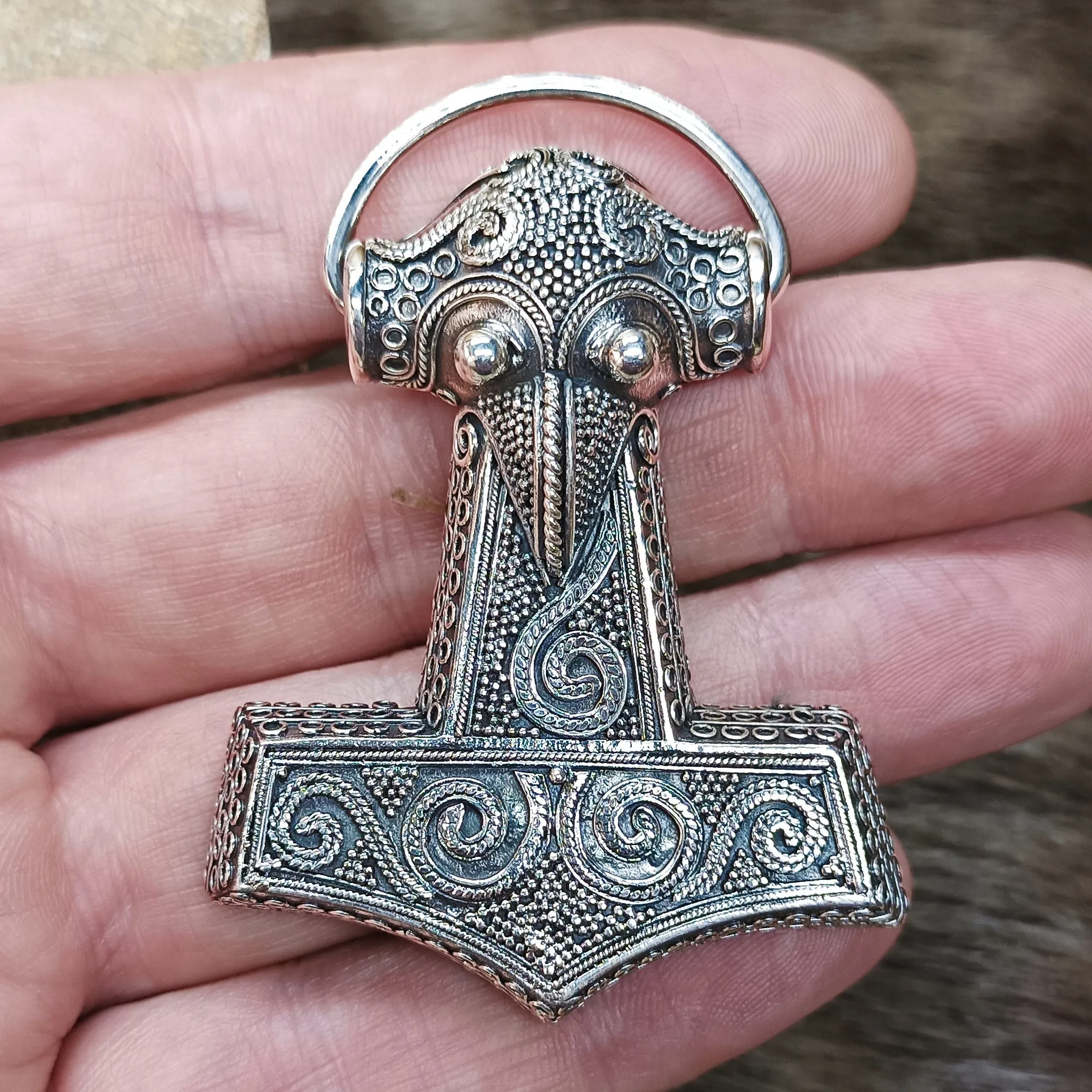 Large Silver Filigree Thors Hammer Pendant Replica from Kabara