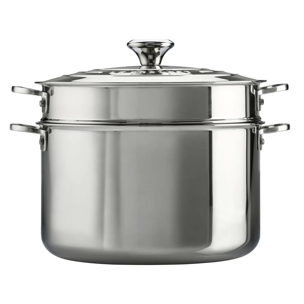 Le Creuset Stainless Steel 9 qt. Stockpot with Lid & Deep Colander Insert (10″)