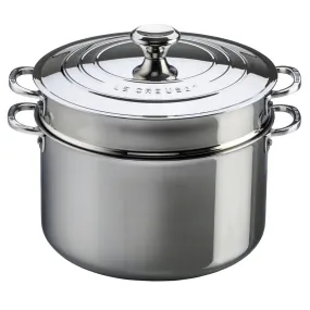 Le Creuset Stainless Steel 9 qt. Stockpot with Lid & Deep Colander Insert (10″)