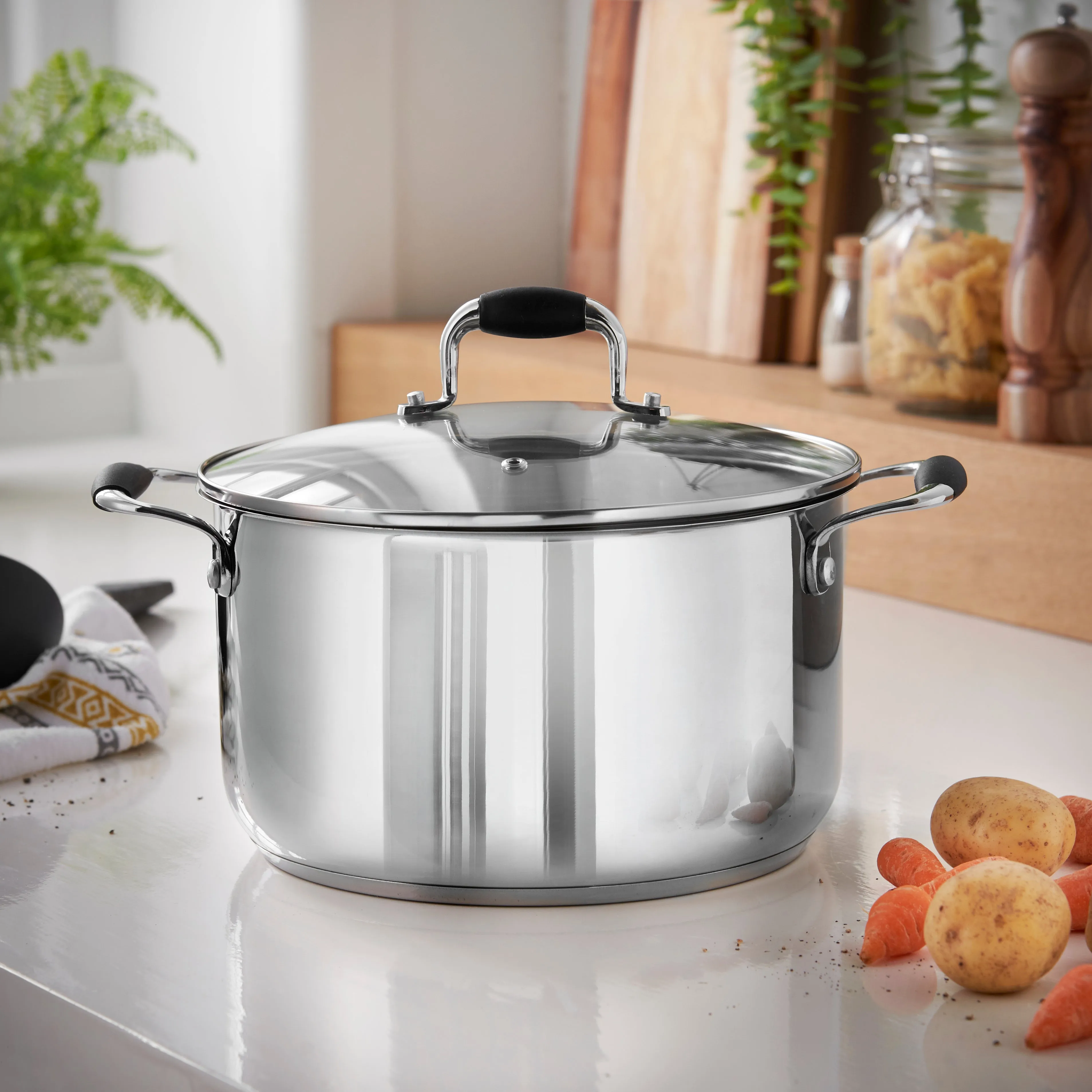 Lewis's Stainless Steel Stockpot 24cm with Glass Lid - Silver