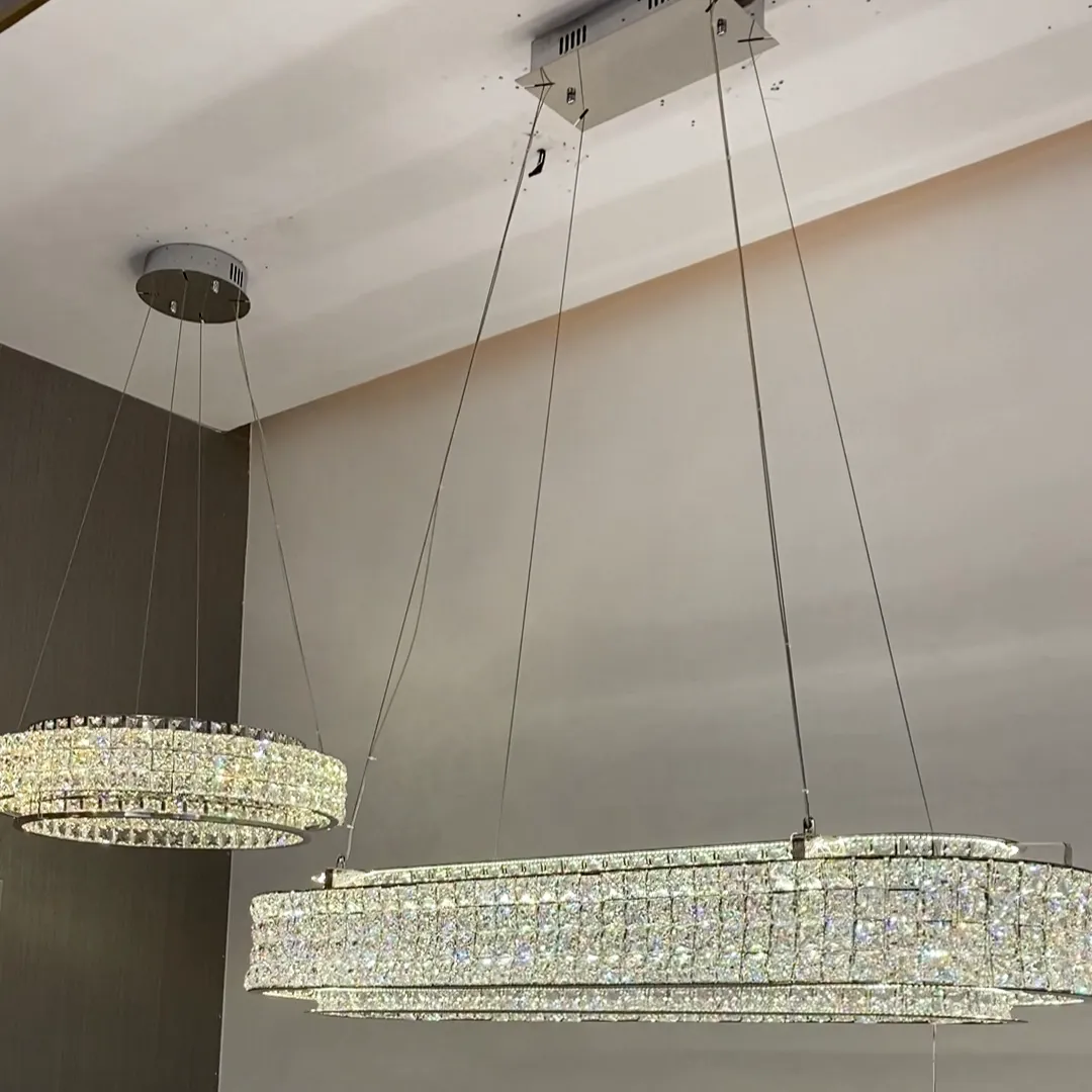 Light Luxury Two-Layered Round/Oval Crystal Chandelier for Living/Dining Room/Kitchen Island