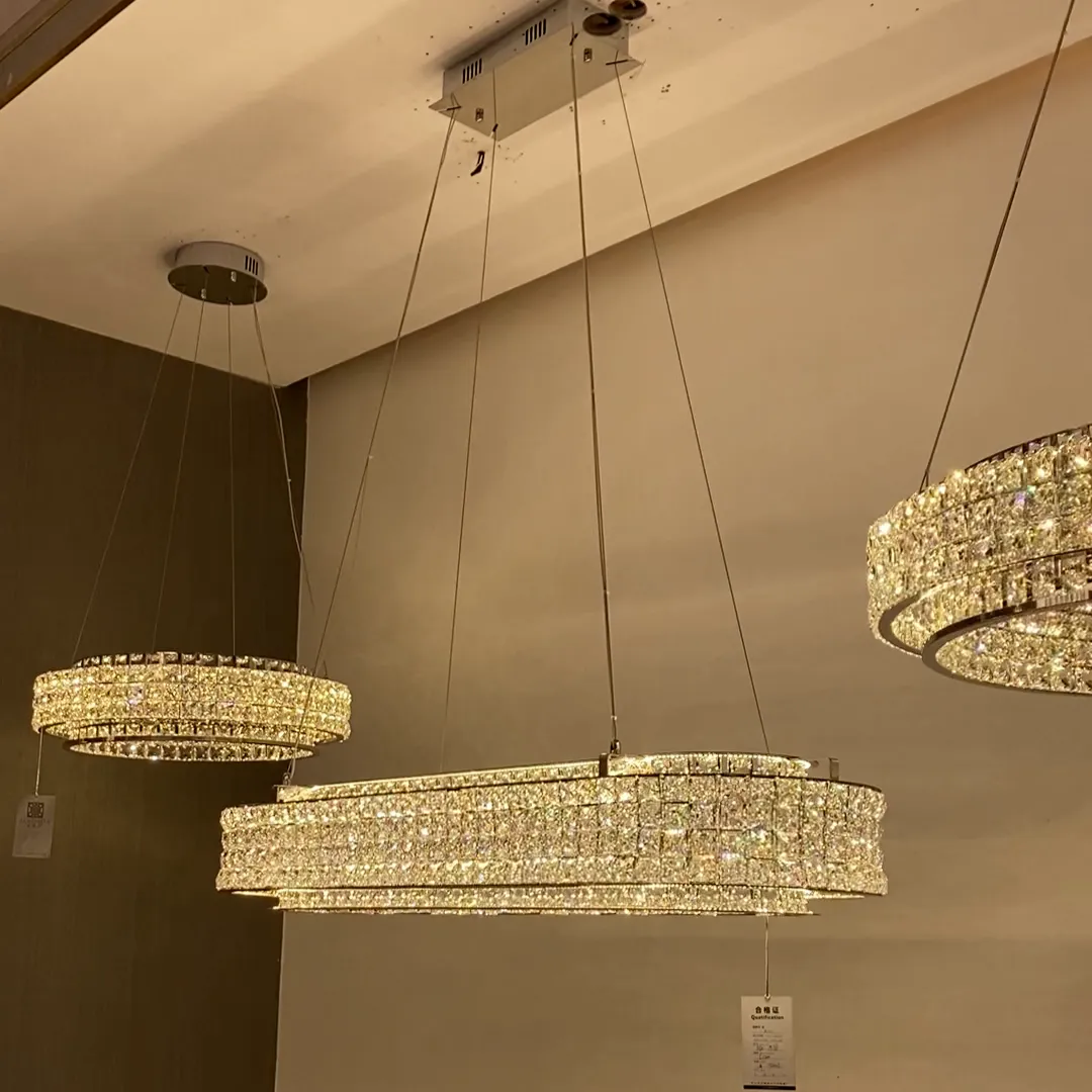 Light Luxury Two-Layered Round/Oval Crystal Chandelier for Living/Dining Room/Kitchen Island