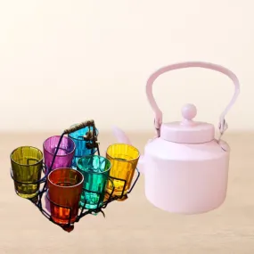 Light Pink Aluminium Kettle with Glass Set and Stand