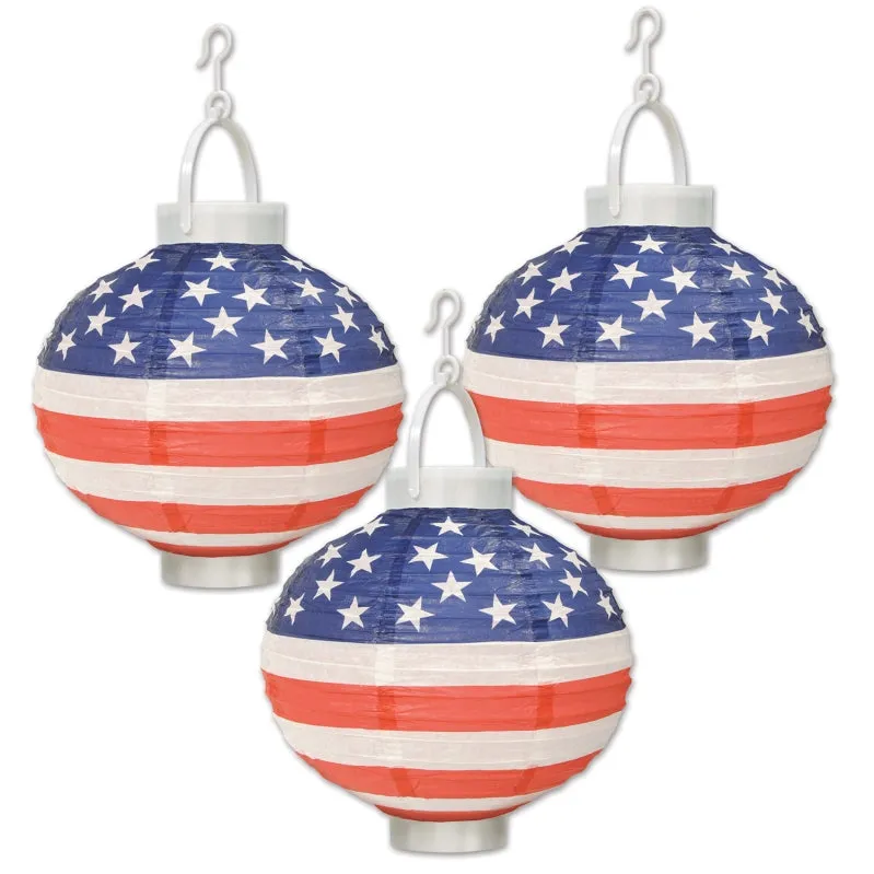 Light-Up Patriotic Paper Lanterns 8in 3pk