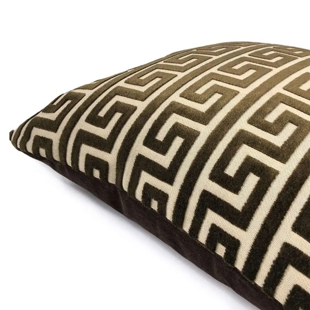 Logan Brown Greek Key Stripe Cut Velvet Pillow Cover (Fabric by the Yard available)