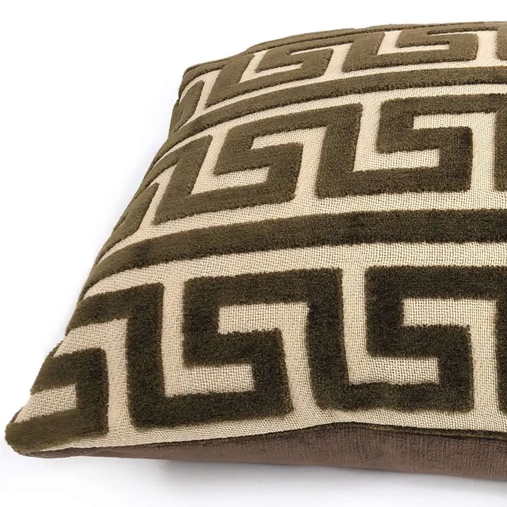 Logan Brown Greek Key Stripe Cut Velvet Pillow Cover (Fabric by the Yard available)