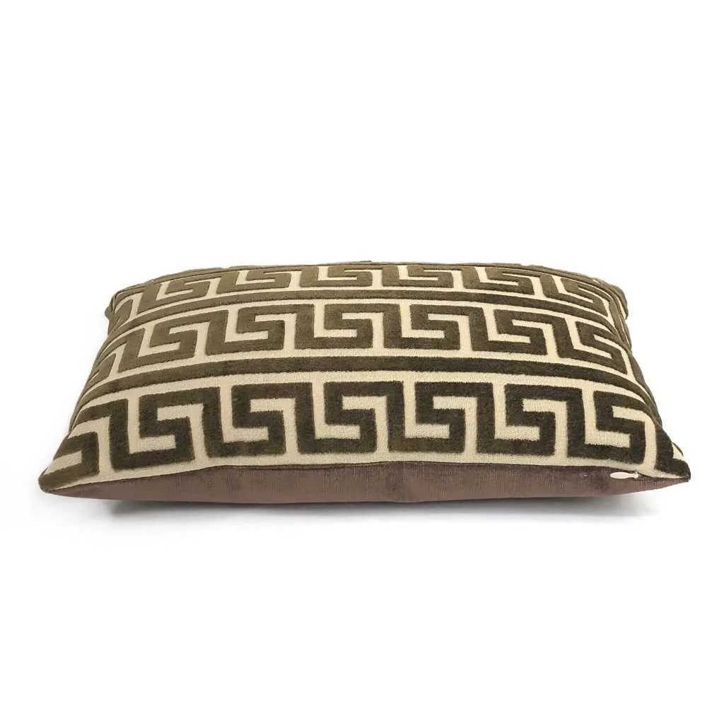 Logan Brown Greek Key Stripe Cut Velvet Pillow Cover (Fabric by the Yard available)