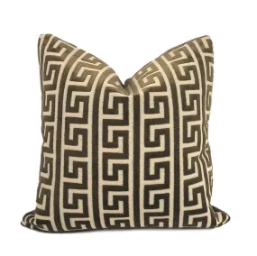 Logan Brown Greek Key Stripe Cut Velvet Pillow Cover (Fabric by the Yard available)