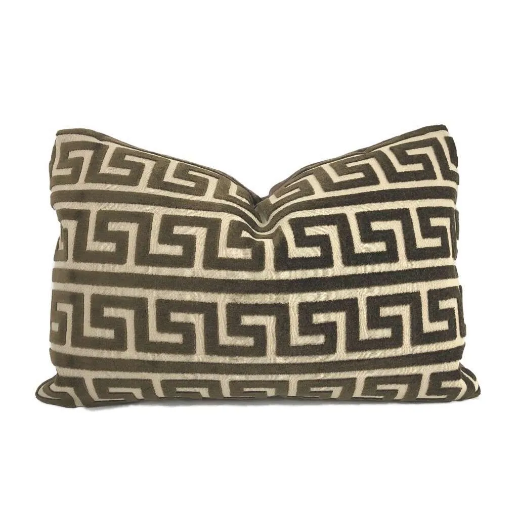 Logan Brown Greek Key Stripe Cut Velvet Pillow Cover (Fabric by the Yard available)