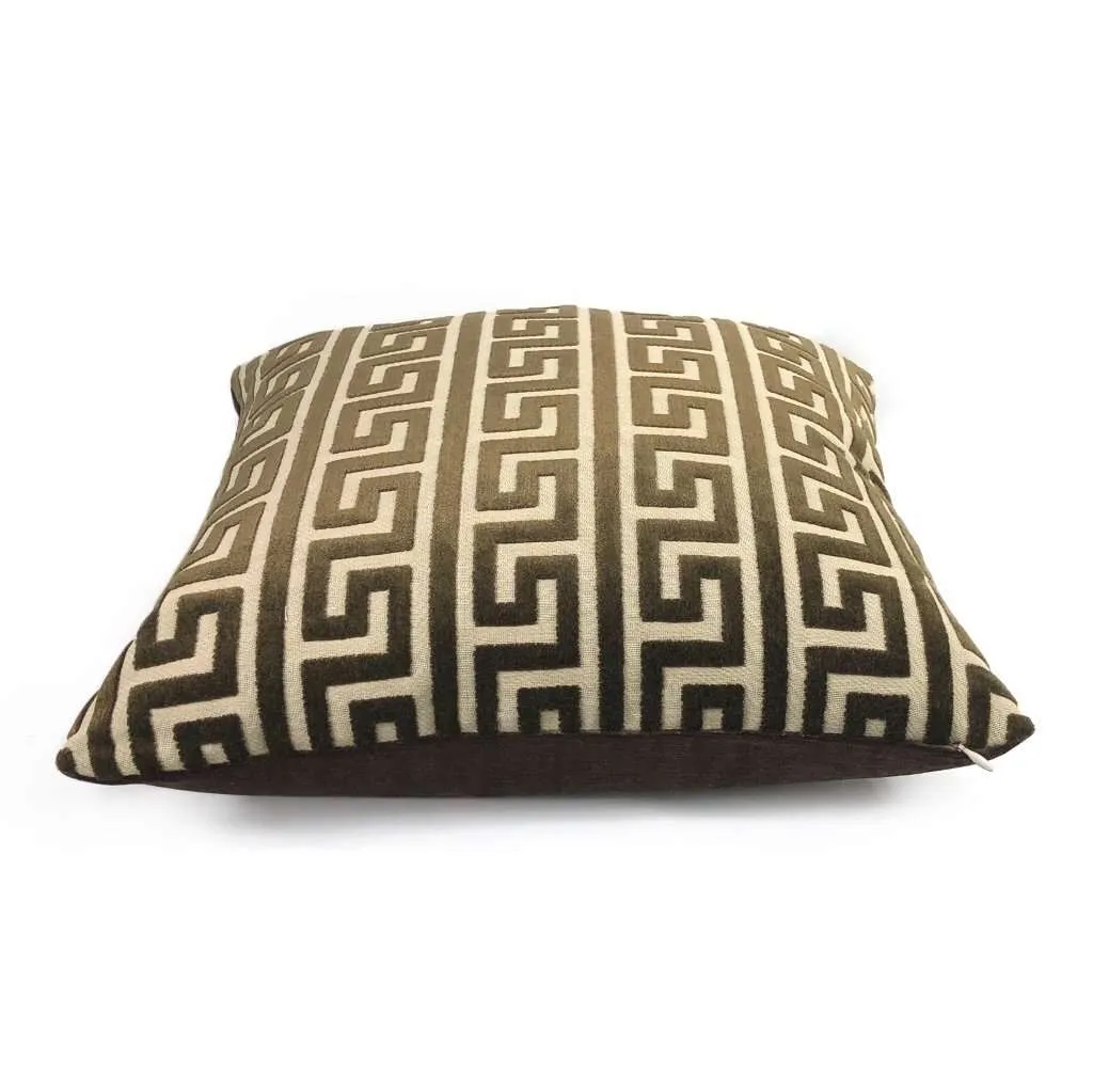 Logan Brown Greek Key Stripe Cut Velvet Pillow Cover (Fabric by the Yard available)