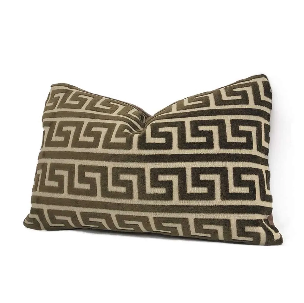 Logan Brown Greek Key Stripe Cut Velvet Pillow Cover (Fabric by the Yard available)