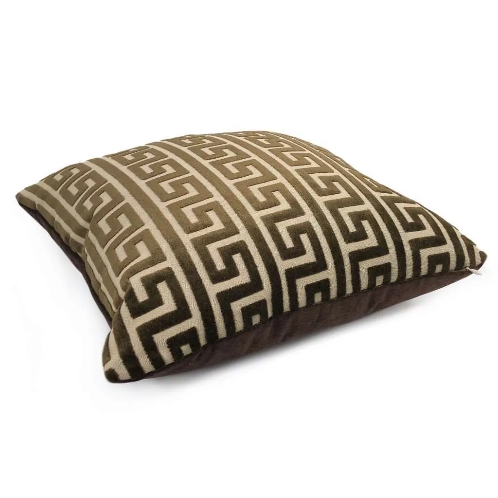 Logan Brown Greek Key Stripe Cut Velvet Pillow Cover (Fabric by the Yard available)