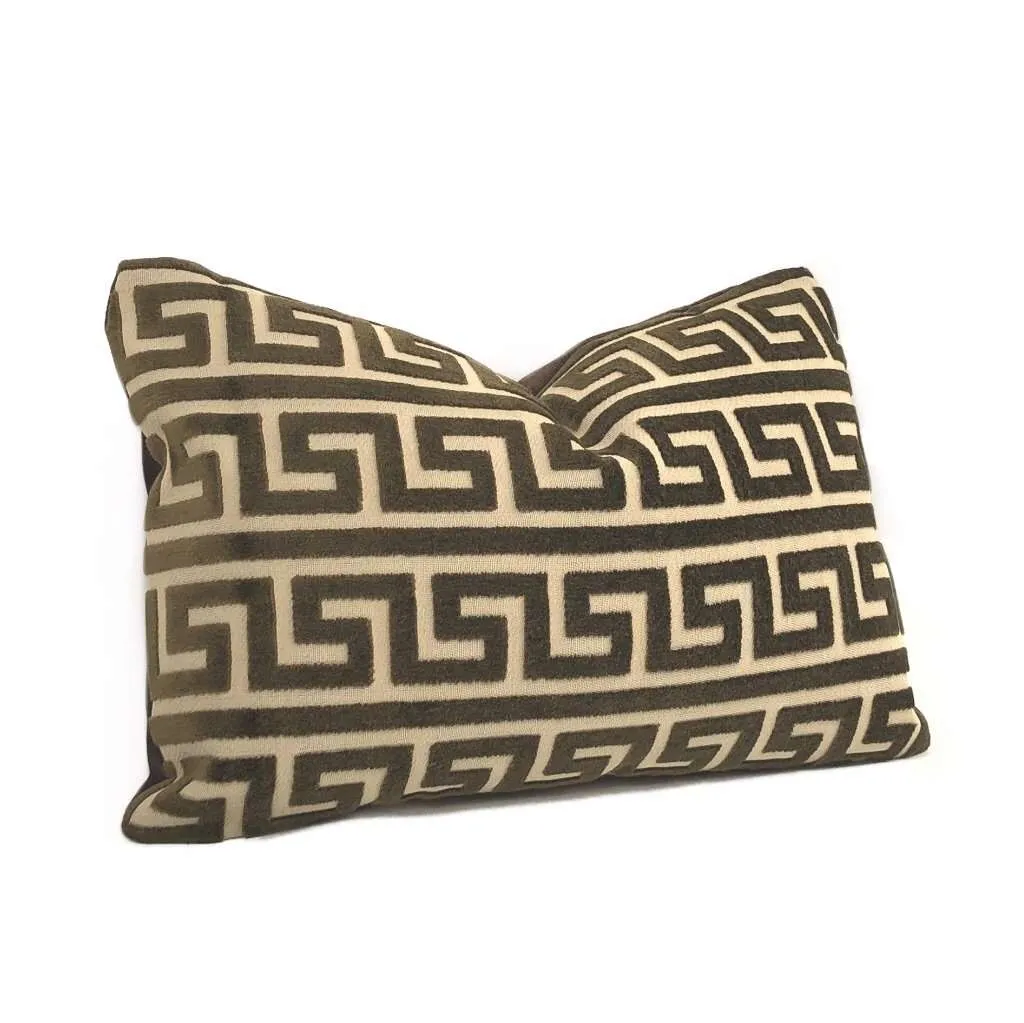 Logan Brown Greek Key Stripe Cut Velvet Pillow Cover (Fabric by the Yard available)