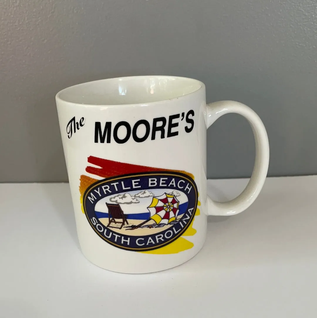 <€€ Vintage Personalized Coffee Cup Mug Myrtle Beach South Carolina “THE MOORE’s”