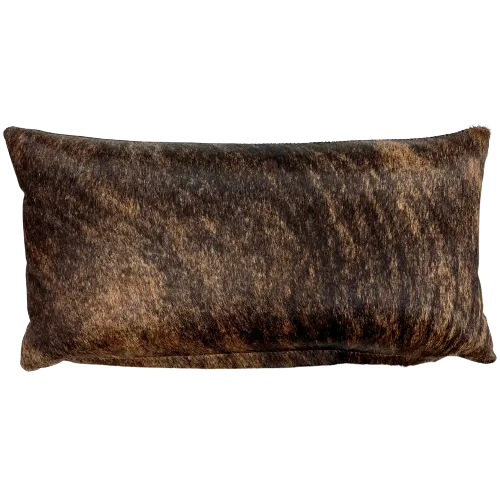 Lumbar Pillow - Black and Brown Brindle Cowhide w/ Two Tone Brown Leather - 24" x 12" (LPIL064)