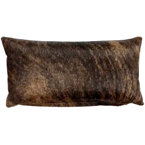 Lumbar Pillow - Black and Brown Brindle Cowhide w/ Two Tone Brown Leather - 24" x 12" (LPIL064)