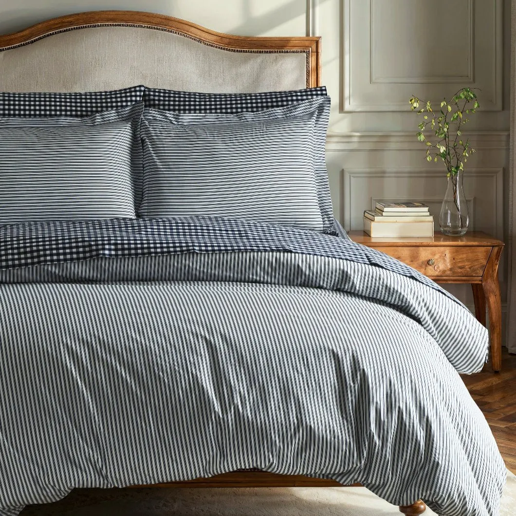 Luxe Premium Percale Duvet Set  French Ticking