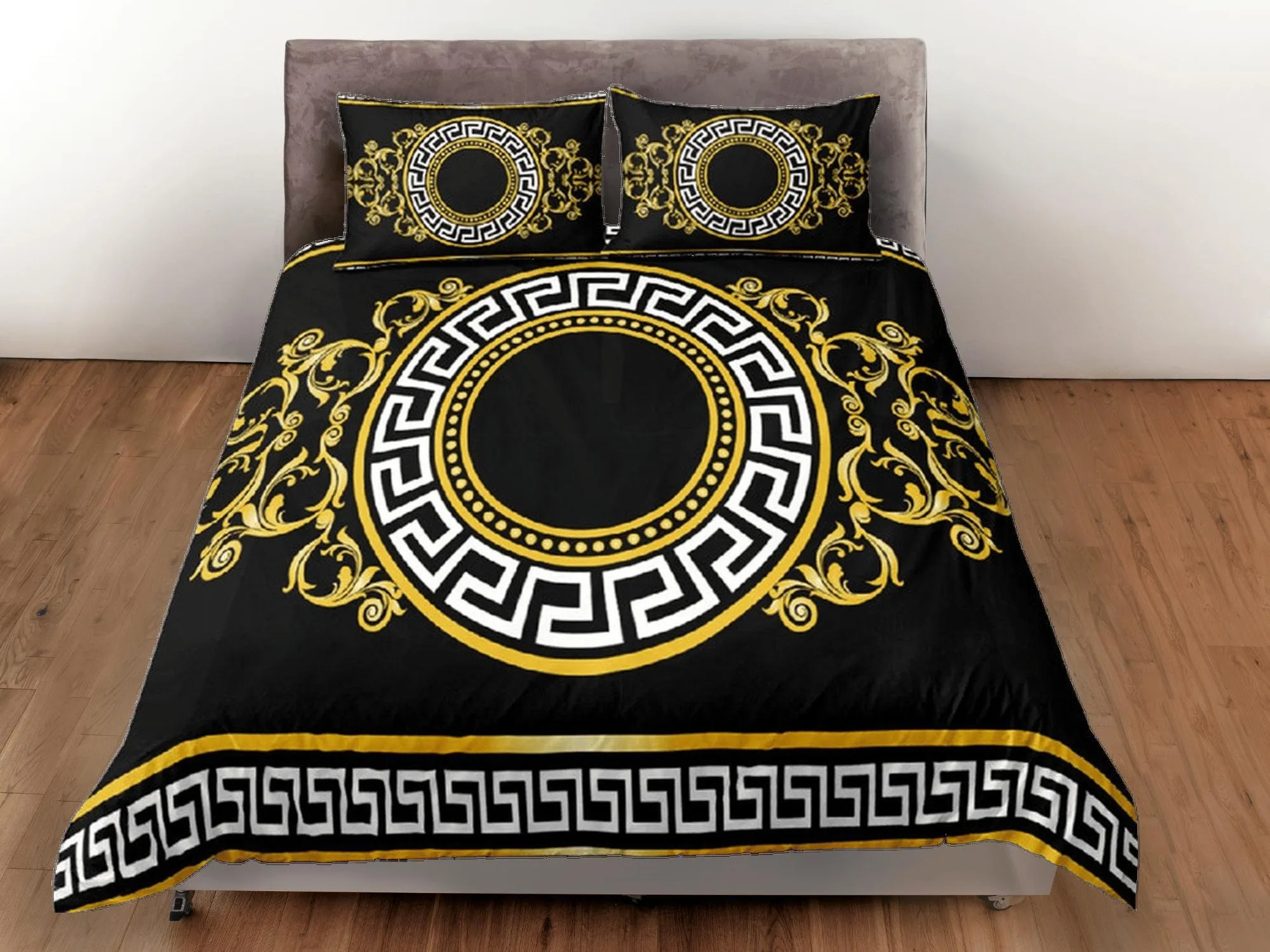 Luxury Bedding Set, Victorian Duvet Cover Set, Baroque Style Duvet Cover with Pillowcase, Black Bedding