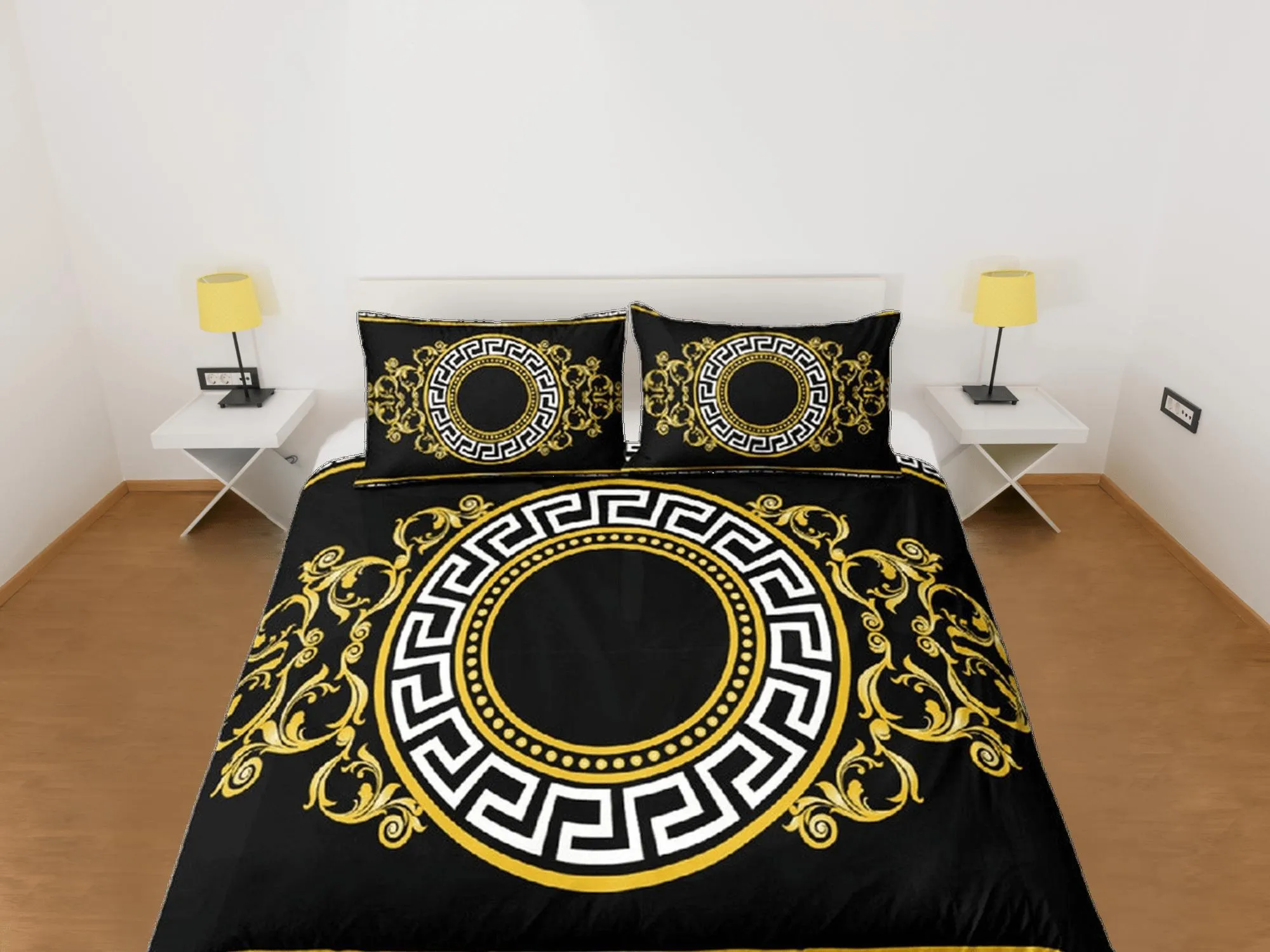 Luxury Bedding Set, Victorian Duvet Cover Set, Baroque Style Duvet Cover with Pillowcase, Black Bedding