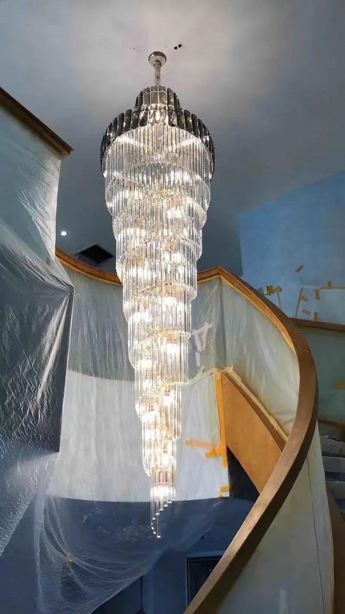 Luxury Extra Large Foyer Spiral Staircase Chandelier Long Crystal Ceiling Light Fixture For Living Room Hall Entrance