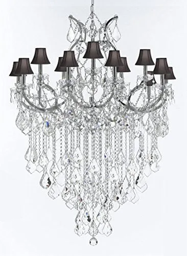 Maria Theresa Chandelier Lighting Crystal Chandeliers H50 "X W37" Chrome Finish Great For The Dining Room Living Room Family Room Entryway / Foyer With Black Shades - J10-Sc/Blackshade/B12/Chrome/26050/15 1