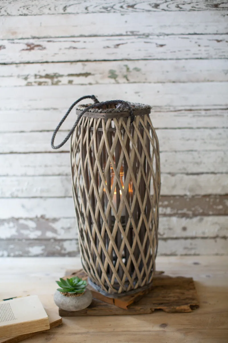 Medium Tall Grey Square Willow Lantern