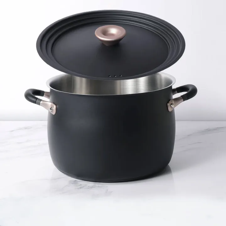 Meyer Accent Series Stainless Steel Stockpot, 6.5 Litres   Universal Lid, Medium, 22-24-26cm, Matte Black