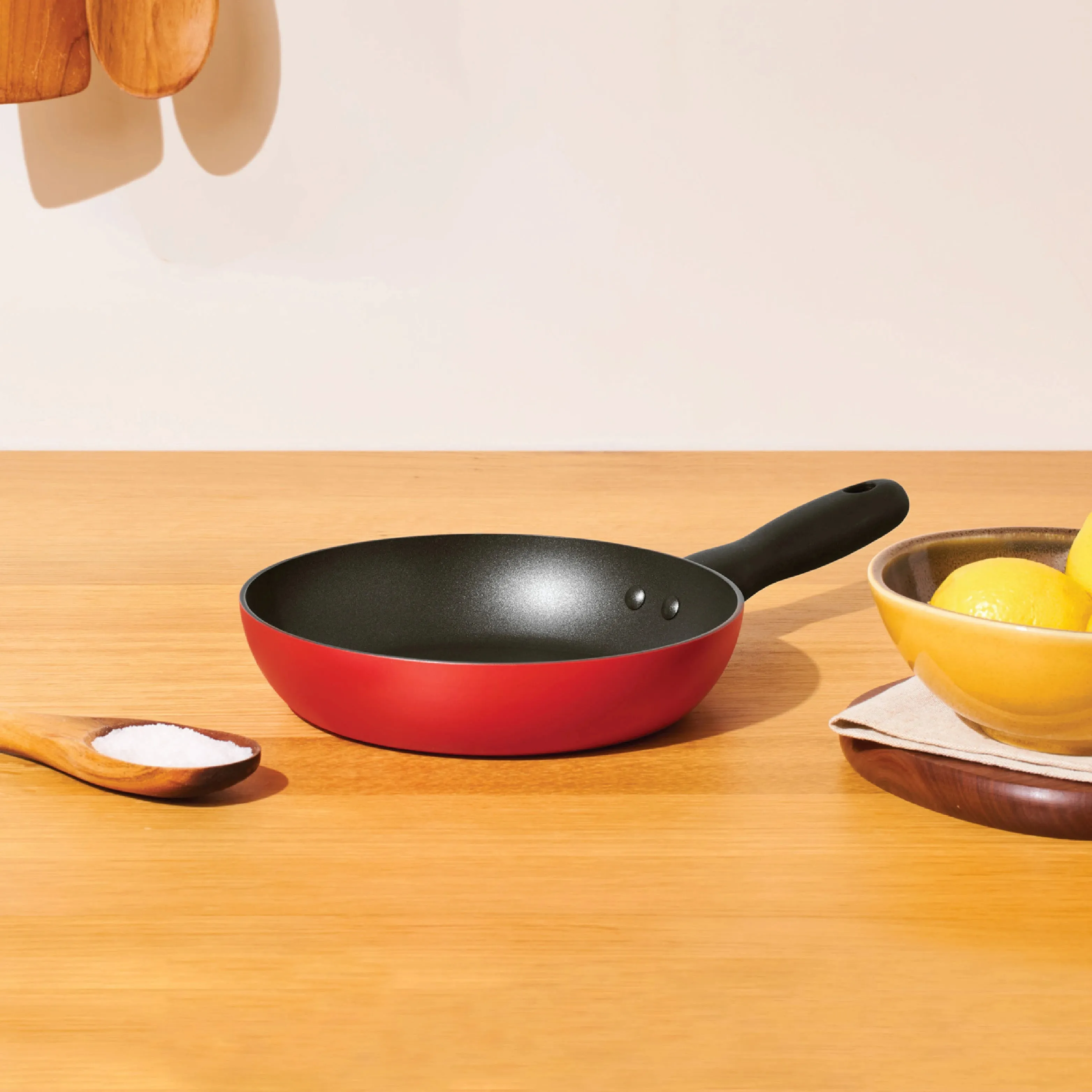 Meyer Bauhaus 2 pcs set (Nonstick Casserole, 2.8 Litre, 20Cm   Open Frypan 20Cm ), with Interchangeable Lid, Red