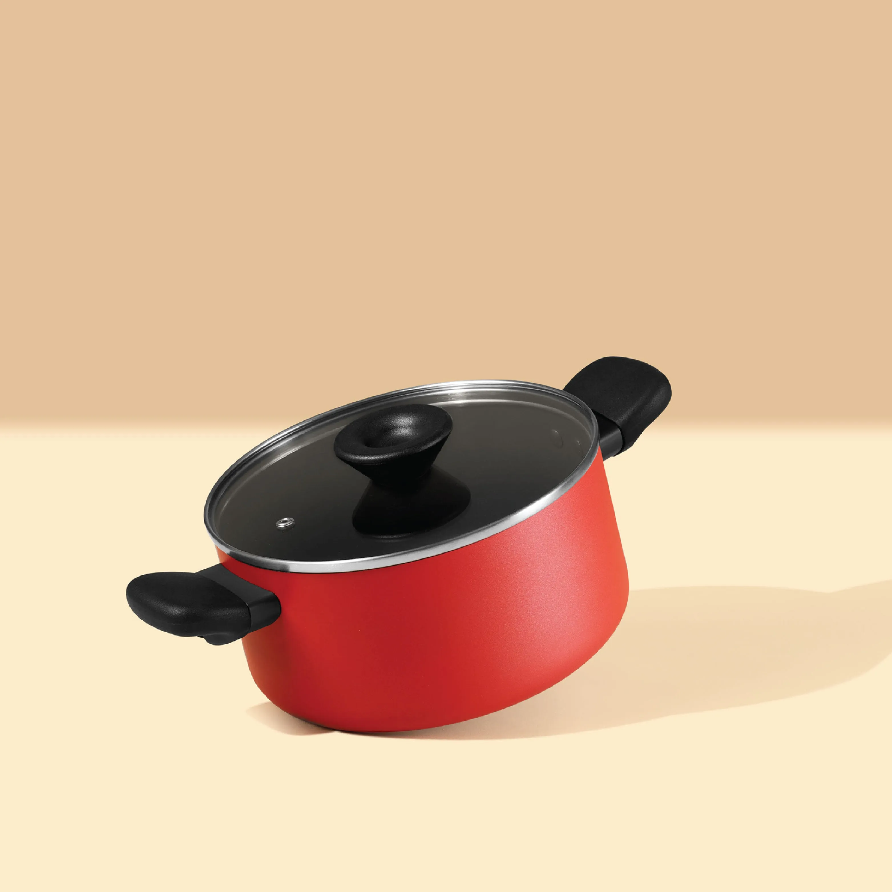 Meyer Bauhaus 2 pcs set (Nonstick Casserole, 2.8 Litre, 20Cm   Open Frypan 20Cm ), with Interchangeable Lid, Red