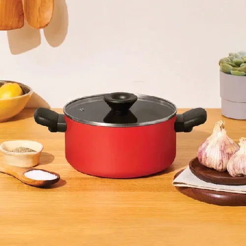 Meyer Bauhaus 2 pcs set (Nonstick Casserole, 2.8 Litre, 20Cm   Open Frypan 20Cm ), with Interchangeable Lid, Red