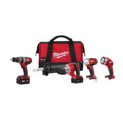 Milwaukee 2696-24 M18 Cordless Combo Compact Hammer Drill/Sawzall/1/4 Hex Impact Driver/Work Light/