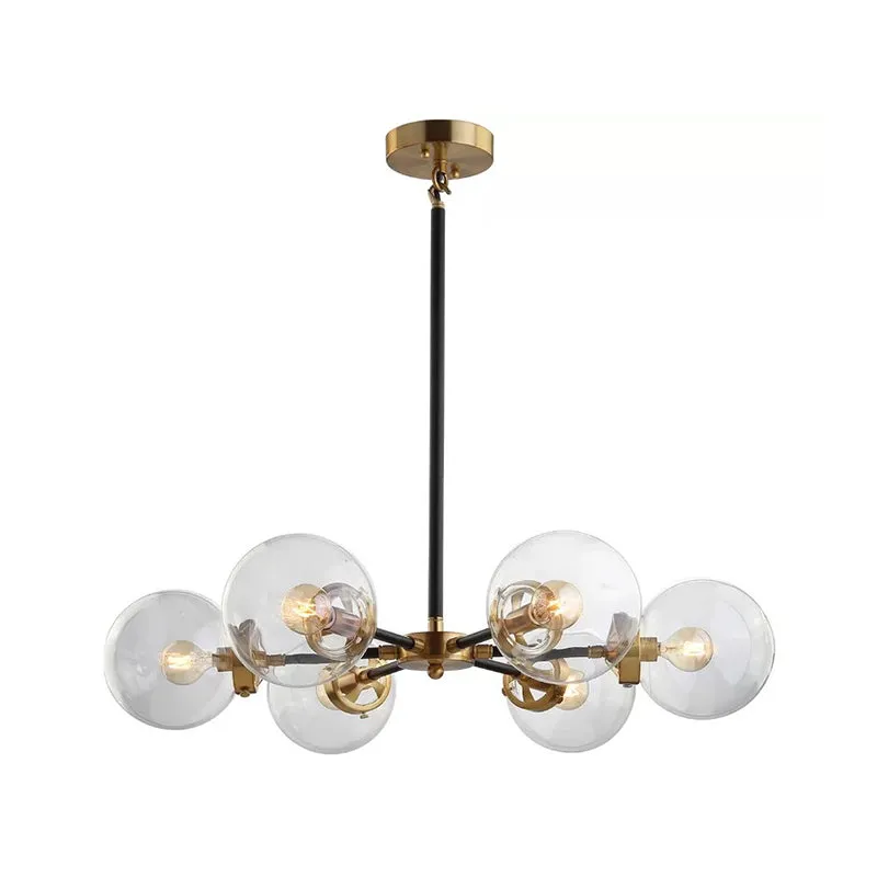 Minimal Gold & Black Bubble Chandelier - 6 Light Glass Pendant Lighting