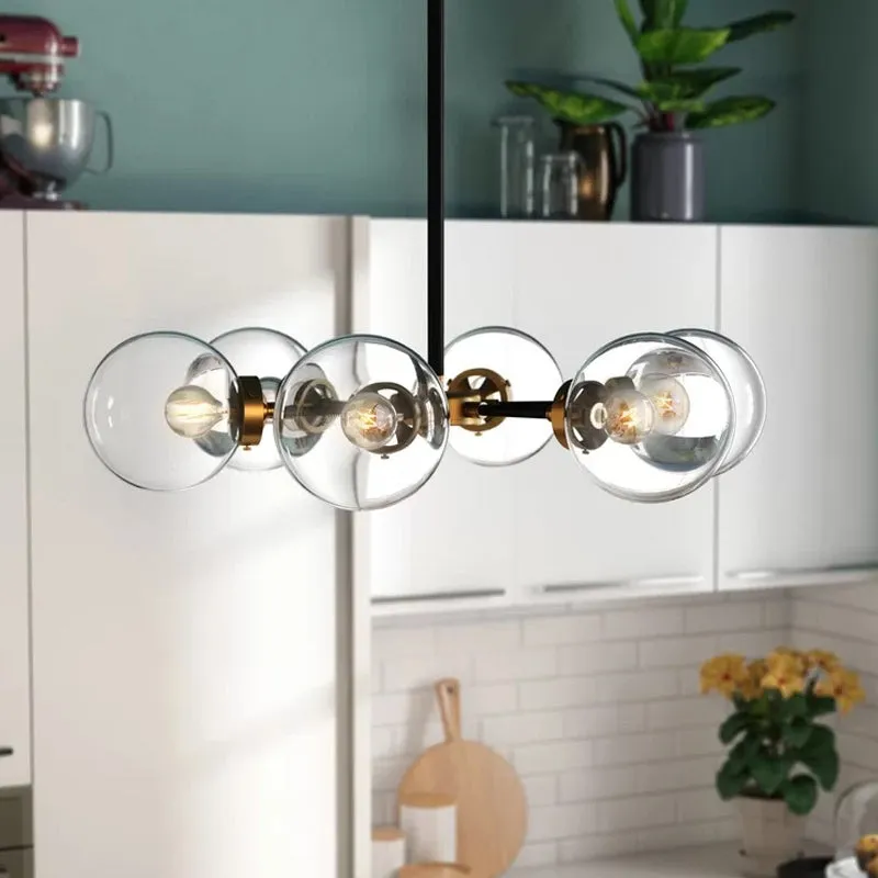 Minimal Gold & Black Bubble Chandelier - 6 Light Glass Pendant Lighting